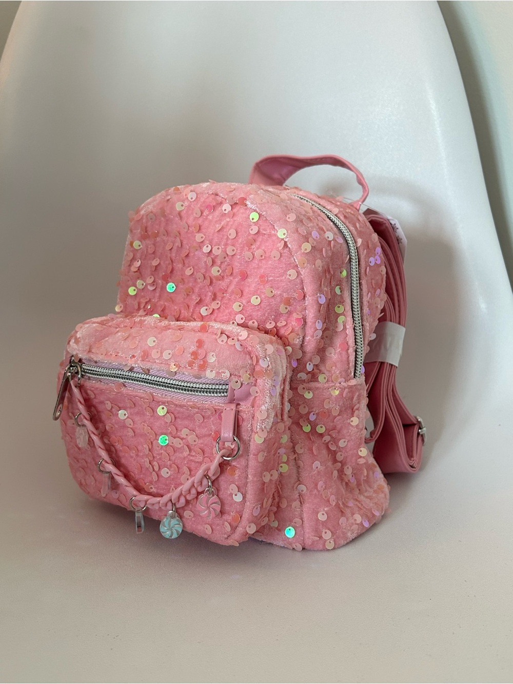 Pink Fuzzy + Iridescent Sequin Mini Backpack
